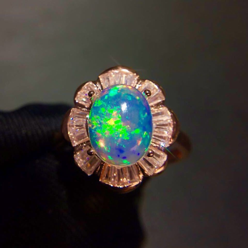 Silver  Natural Opal Clean Fire Ring