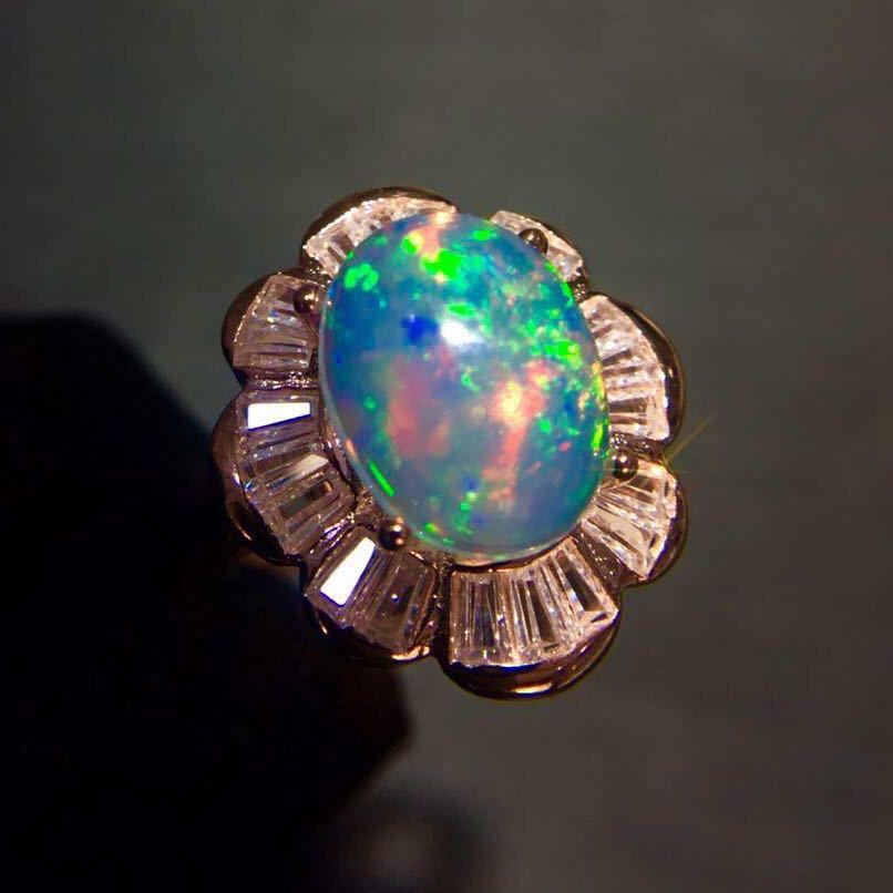 Silver  Natural Opal Clean Fire Ring