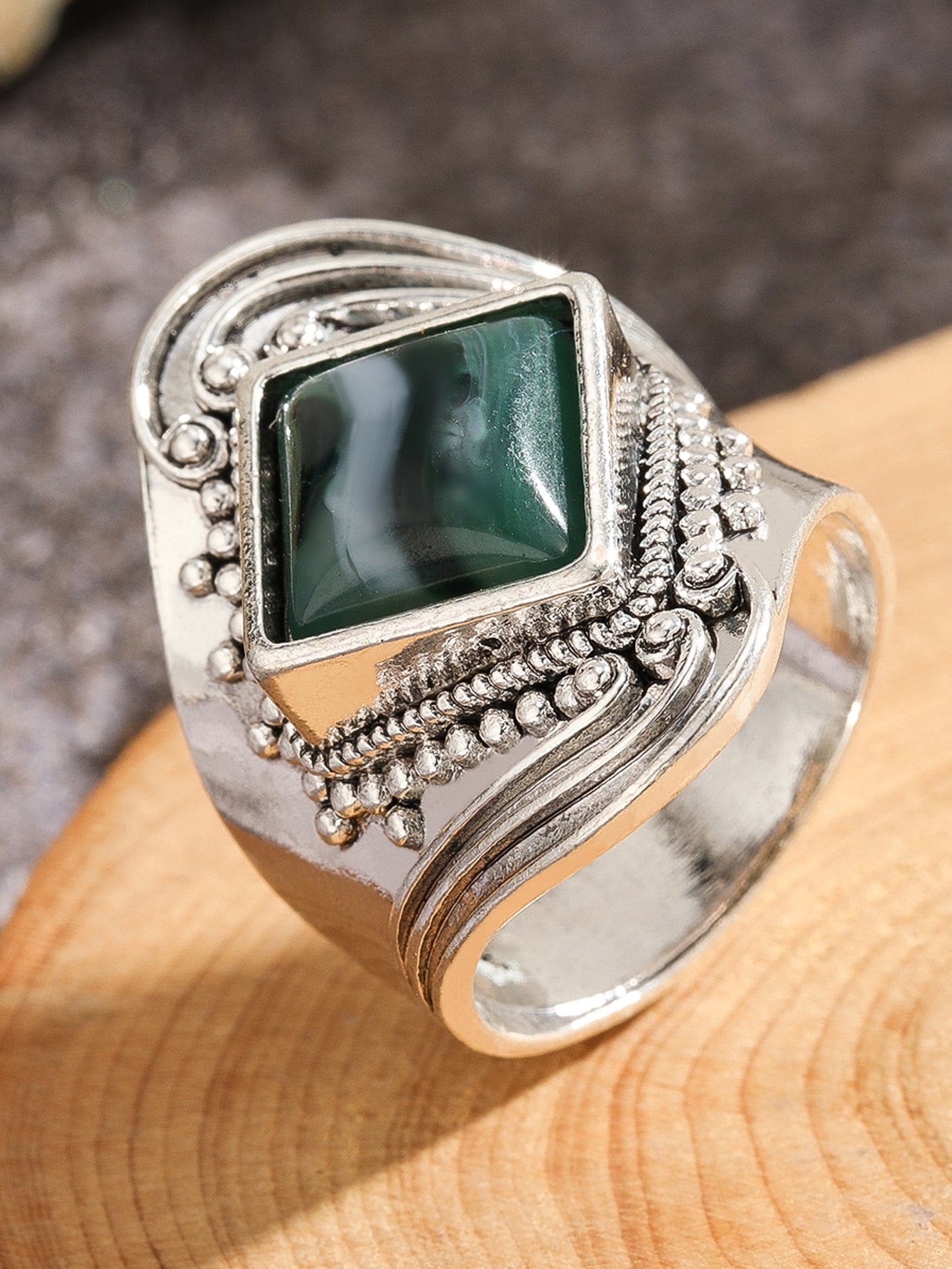 Ethnic Antique Carved Vintage Natural Turquoise Alloy Ring